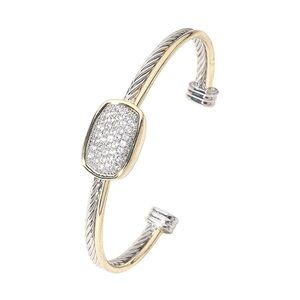 Two Tone Oval Embellished Pave Cable Cuff